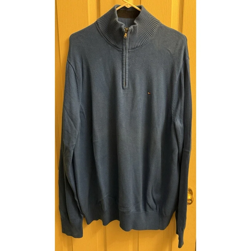 Tommy Hilfiger Royal Blue Half Zip Pullover Sweater Men's 2XL‎
